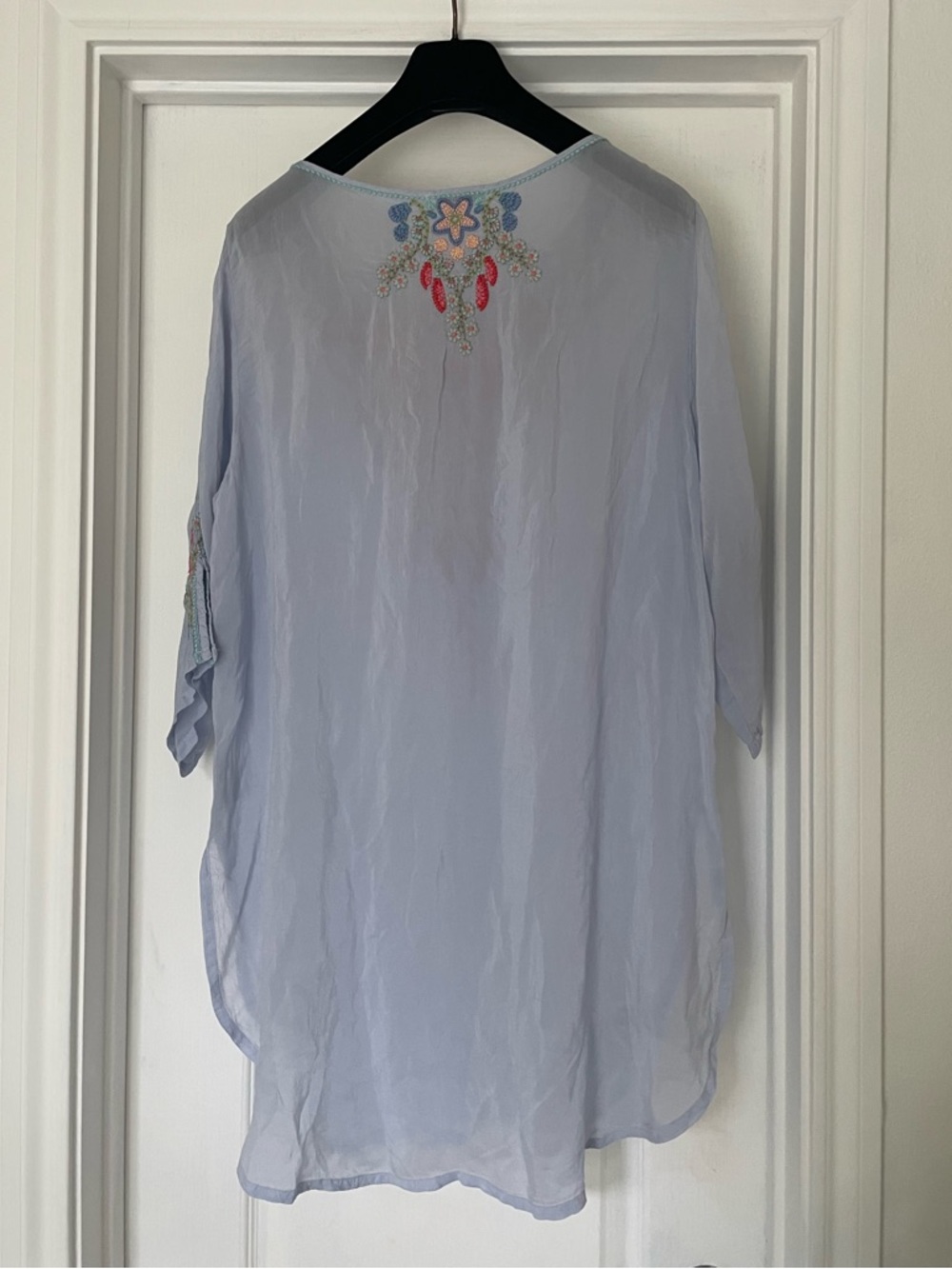 Johnny Was Periwinkle Lilac Light Blue Embroidered Tunic Top Blouse L - Picture 3 of 11